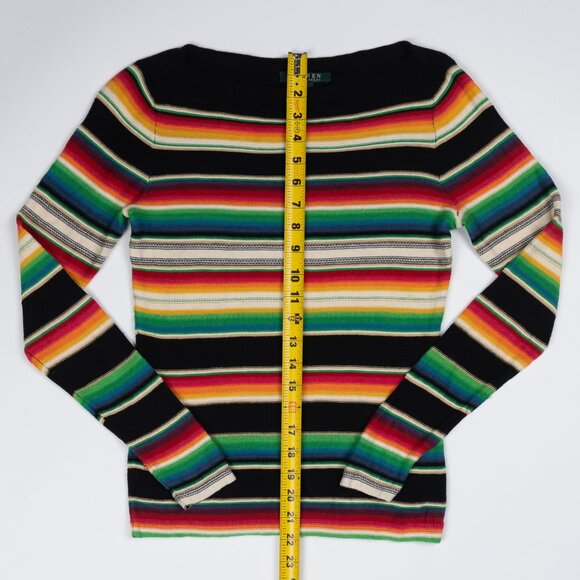 Lauren Ralph Lauren • blanket stripe cotton linen rainbow sweater xs - Picture 3 of 7